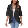Famulily Cardigan da donna con maniche a 3/4 leggero estivo, cardigan con volant aperti all'uncinetto a rete, Nero , S