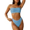 ZAFUL - Set bikini da donna con fascia strutturata, taglio alto, con allacciatura sulla schiena, imbottito, due pezzi, a vita bassa, costume da bagno per donna, 1-azzurro, S