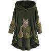 EGSDMNVSQ Felpa con cappuccio Donna Felpa con cappuccio con stampa gatto Accogliente Maglione in pile Caldo Grandi Taglie Inverno Giacca Teddy Casual Peluche Felpa con cappuccio Carino Pullover Lunghe Felpe