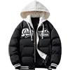 Juankrynord Giacca da Baseball con Cappuccio Spessa Finta da Uomo in Due Pezzi, Maglia da Baseball con Cappuccio Calda e Spessa, Maglia da Baseball Invernale con Ricamo di Lettere Calde (Nero,M)