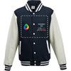 Teetaly - Giacca Da Baseball Personalizzata Fronte/Retro Con Logo, Foto Testo, Varsity Jacket Unisex, Giacca Stile College Old School Unisex (Blu Navy-Bianco, M)