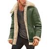 Generic Giacca da uomo vintage in pelle di pecora invernale calda a maniche lunghe in pelliccia sintetica Sherpa foderata in pile imbottito spesso giacca parka colletto con risvolto giacca in pelle di