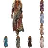 Generico Vestito Donna Estivo in Cotone Lino Abito Cerimonia Donna Scollo A V Manica 3/4 Copricostume Donna Mare Curvy Lungo Vestiti Boho Elegante Spiaggia Vintage Geometrico