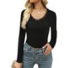 Crewhpo Maglietta Donna a Maniche Lunghe Scollo a V Pizzo Slim Fit | Mano Morbida, Pizzo sullo Scollo a V, Linea Slim, Maniche Lunghe, Look Casual Elegante, Jeans Ufficio Tempo Libero