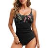 Vancavoo Costume da Bagno Intero Donna Costumi Piscina Push Up a Vita Alta Bikini Un Pezzo con Spalline Regolabili Beachwear Swimsuit Spiaggia Estate,Nero +Foglia,S