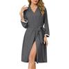 Sopesil Accappatoio Donna Leggero con Maniche 3/4 e Tasche Kimono con Scollo a V Lunghezza Sotto il Ginocchio Ideale per Spa Sauna e Casa Grigio Scuro XXL