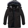 Wantdo Cappotto Spesso Caldo Invernale Giacca Media Lunghezza Antivento Parka con Cappuccio in Pelliccia Sintetica Giubbotto Slim Fit Idrorepellente Uomo Nero S
