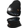 ATNKE LED Cappello con Luce e Sciarpe Abito, USB Ricaricabile 4 LED Luce Cappello da Corsa Invernale Calda Pile Foderato Scalda Collo e Berretto Lavorato Maglia Regali per Uomo e Donna/Black