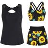 Hsternexy Set tankini da donna a 3 pezzi, top bikini push-up e pantaloncini da bagno a vita alta, costume da bagno semplice, costume sportivo, costume da bagno per spiaggia, piscina, B3-giallo, XL