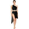 iEFiEL 2 Pezzi Donna Vestito da Danza lirica Contemporanea Abito da Pattinaggio Artistico Crop Top con Gonna Abito da Ballo Latino Ginnastica Artistica Nero M