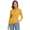 Qaffier Maglia da donna a maniche lunghe, casual, leggera, a collo alto, aderente, termica, strato base attivo, Senape, XX-Large