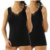 BODYPERFECT 2 Canotta Donna Spalla Larga in Cotone con Scollo a v in Pizzo (Nero, XX-Large)