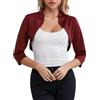 fuinloth Coprispalle Donna Elegante Manica 3/4 Bolero Cerimonia Sposa Bolerino Giacca Corta Estivo Primaverile Matrimonio Coprispalla Vino Rosso L 44-46