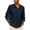 YAOBAOLE Camicia Lino Uomo Casual Camicia Estate Leggera Manica Lunga Bottoni Collo Mao Spiaggia Classico Tradizionale Unicolore, Marina, M