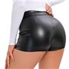 Faringoto Pantaloncini casual da donna in pelle sintetica a vita alta in PU nero sexy