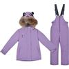 Generic Tuta da neve per ragazze, 2 pezzi, con cappuccio, con panda e snowboard, antivento, impermeabile, piumino in pelliccia sintetica con cappuccio e pantaloni da neve