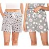 ENJOYNIGHT Pantaloni Pigiama in Cotone Donna Morbido e Traspirante Estivi Pantaloncini Pigiama Donna Casual Con Tasche e Coulisse (Large,Stella Grigia+Fiore)