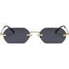 Ggpyyon Occhiali da sole retrò rettangolari senza montatura per uomo donna trendy metallo oro poligono occhiali da sole senza bordi