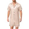 Lovasy Pigiama Uomo in Raso Estivo con Bottoni Davanti Pigiami Set Corta Scollo a V e Maniche Corte 2 Pezzi Seta Pigiama da Casa Leggero T-Shirt,A-Champagne,M