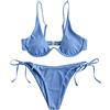 ZAFUL - Costume da bagno/bikini da donna a due pezzi con ferretto, motivo leopardato, incrociato, push-up, a vita alta, Blu, S