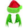 QIZHIQIAMY Cappello di Natale, Cappellino Babbo Natale, Cappello Babbo Natales Adulto, Guanti di Peluche Verdi, Guanti Natalizi Donna, Accessori Natalizi per Feste, Compleanni e Cosplay