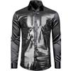 JOGAL - Camicia da uomo con paillettes a maniche lunghe, stile anni '70, nero/argento, L