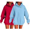 Generic Confezione da 2 felpe con cappuccio da donna a maniche lunghe, casual, con coulisse, tinta unita, comode felpe con tasche, vestibilità alla moda, tinta unita, tasca larga con cappuccio, Rosso, M