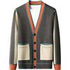 Generisch Cardigan da uomo in stile college con strisce a contrasto - Cardigan con scollo a V e tasche applicate | Moderna maglia fine per un look curato, Stil_x02 Grigio, XL