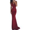 Minetom Donna Vestiti Lungo Sexy Senza Maniche Vestito da Cerimonia Abito da Sera Partito Scollo a V Senza Schienale Maxi Abiti Vino Rosso XS