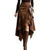 WAZHAKU Gonna Da Donna In Pelle Scamosciata Stile Cowgirl Vintage Hippie Midi Occidentale Orlo Asimmetrico Abito Lungo Gotico Vita Alta Invernale R Marrone XXL