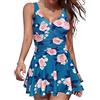 SHEKINI Donna Vintage V-Collo Ruched One Piece Gonna da Bagno Modesto Controllo Pancia Costume da Bagno
