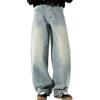 PADOLA Jeans Uomo Vintage Baggy Vita Elastica Pantaloni Lavoro Larghi Finitura Lavata Lavaggio Sbiadito Multi Tasche(M,Blu Chiaro)