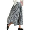 Leyoutx - Pantaloni da donna in cotone e lino, a gamba larga, modello a palazzo Capri con elastico in vita e fantasia a quadretti