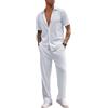 aromm Uomo 2 Pezzi Casual Outfit Maniche Corte Button Down Camicia & Coulisse Pantaloni Estate Tute da Passeggio Bianco, S