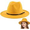 ASTRQLE Cappello Fedora unisex a tesa larga con fibbia per cintura regolabile classico cappello da chiesa Panama per donne uomini, Giallo, M