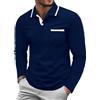 QIXING Camicie Polo da Uomo a Maniche Lunghe con Colletto e Tasche da Golf in Cotone Classico, blu navy, XXL
