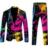 Generisch Tuta da uomo, 2 pezzi, set da discoteca, giacca e pantaloni, con paillettes, stampa per palla da discoteca, feste, carnevale, discoteca, matrimonio, festa a tema, abito da discoteca, anni '80, G Rosa