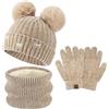 Bequemer Laden Invernale Cappello Berretto Sciarpa Guanti Bambino 3-10 Anni | Invernali Termici Doppi Cappelli Berretti con Pon Pon Pile Scaldacollo Touch Screen Guanti Bambino Bambina 3-10 Anni Regalo