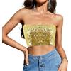 Segreto Top sexy da donna con paillette, senza maniche, vintage, a fascia, senza spalline, crop top per feste, CORTO ORO, Taglia unica