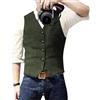 Darringls Gilet da uomo con risvolto in lana tweed formale, vestibilità regolare, stile retrò, business, matrimonio, abito da uomo, verde, XXL