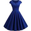 HuanHaoYu Abiti da Sera Vintage da Scollo Donna 50 Unico Anni A V Abiti retrò Rockabilly Abito da Cocktail da Donna Eleganti Abiti da Festa di Moda (Blu,M)