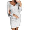 Nuqqichongtian Abito Donna Paillettes Elegante con Cocktail Party Vestitino Vestito Festa Maniche Club Pizzo Diamanti Capodanno Vestiti Eleganti