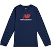New Balance T-Shirt Bambino e Ragazzo a Manica Lunga, Jersey di Cotone. Colori, Navy e Black.Taglie da 7 a 16 Anni (IT, età, 9 Anni, 10 Anni, Blu)