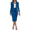 Generic Completo da donna Blazer con gonna elegante Business Office Plain Set Risvolto Manica Lunga Giacca Pantaloni Set 2 Pezzi Costume Elegante Blazer Set, Blu, L