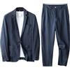 Generic Completo da Uomo in Lino e Cotone, 2 Pezzi, Slim Fit, con Giacca da Smoking e Pantaloni con Coulisse, Completo Estivo Ballo, Matrimonio, per Uomo, Blu XX Large