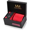 Massi Morino Cravatta con Fazzoletto da Taschino Set Uomo incl. Gemelli, Fermacravatta e Confezione Regalo - Set Cravatta Uomo per Matrimonio