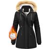 FemiChic Cappotto Donna Invernale Giubbotto Parka in Pelliccia Caldo Giacca con Cappuccio Giacche Casual Cappotti Invernali Foderato in Pile Inverno Outdoor(Nero,XL)