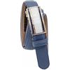 Zerimar Cintura in pelle da donna, vera pelle bovina, fibbia automatica a cricchetto, regolabile, 24 mm, fatta a mano, fibbia in metallo lucido, misura 120, colore blu navy