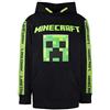 Minecraft - Abbigliamento - Felpa con cappuccio per ragazzi - Felpa con cappuccio nera 100% cotone - Felpa con cappuccio verde Creeper - Nero (7-8 anni)