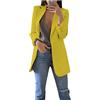 Hinewsa Moda Casual Donna Primavera Autunno Lungo Business Suit Outwear Slim Cappotti Ufficio Signore Blazer Giacca Lavoro, Giallo, 48